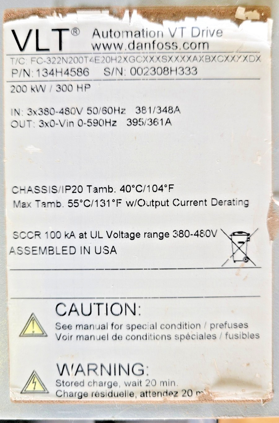 5️⃣ DANFOSS VTL200KW/300 HP AUTOMATION VT USED PESSCO IS OFFERING 1 G091425-3 🗽