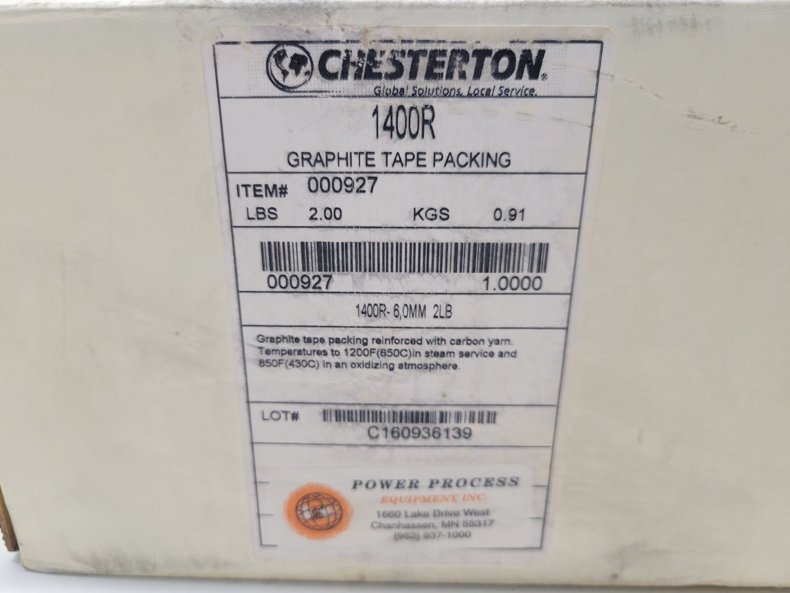 NEW OLD STOCK! CHESTERTON 2LB 6,0MM GRAPHITE TAPE PACKING 1400R-6.0MM