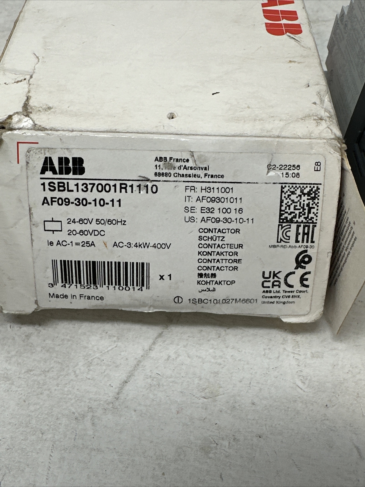 ABB AF09-30-10-11 24-60V50/60HZ 20-60VDC Contactor 1SBL137001R1110