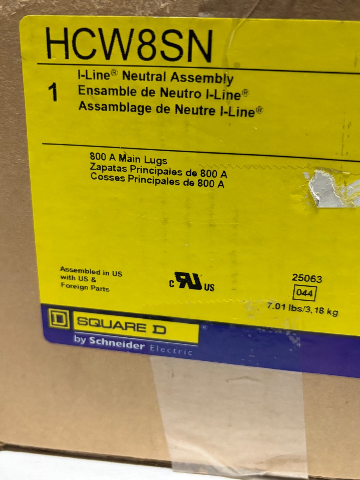 Square D HCW8SN I-Line Neutral Assembly 800A Main Lugs