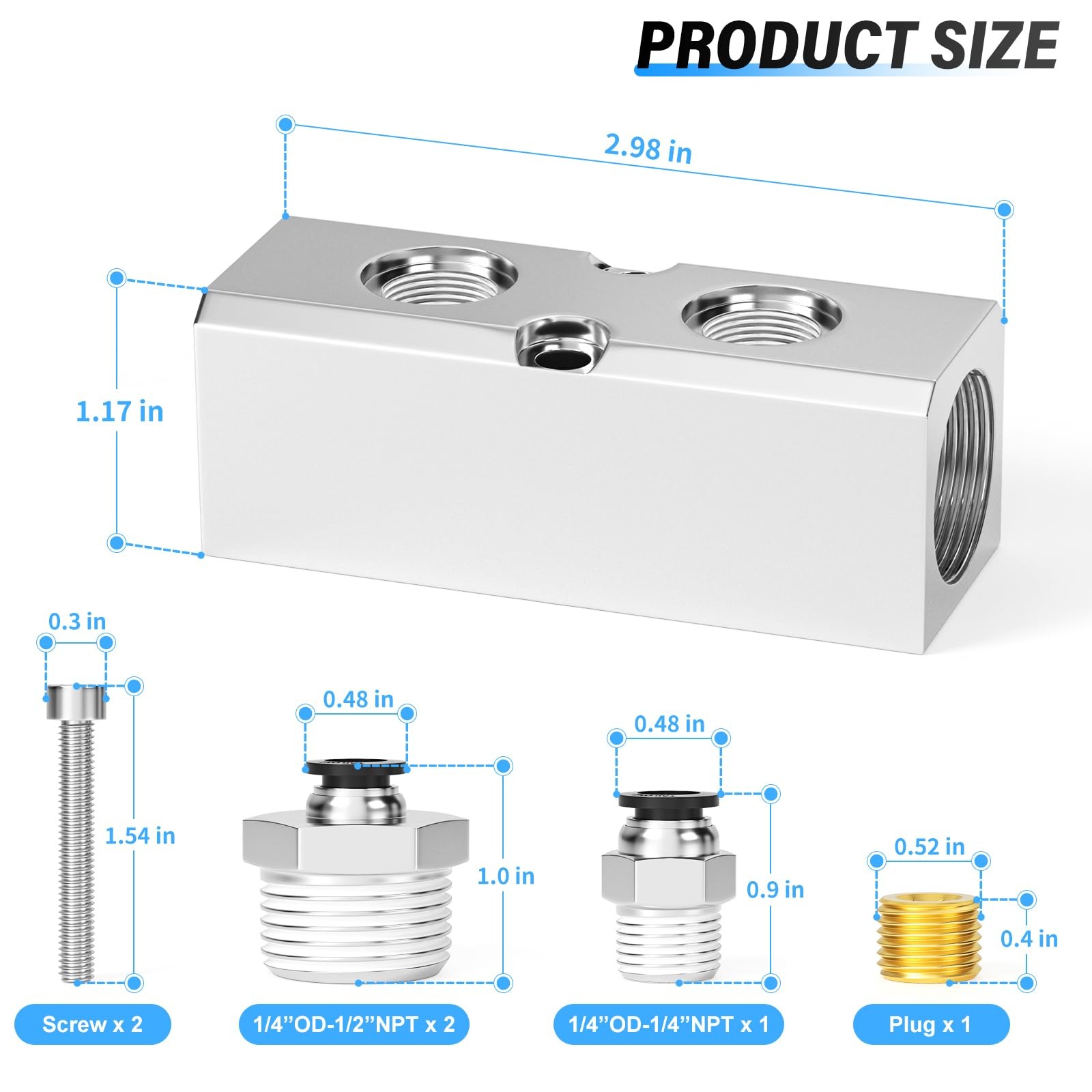 TAILONZ PNEUMATIC Silver 1/2″NPT Input and 1/4″NPT Output 2 Way Aluminum Pneu…