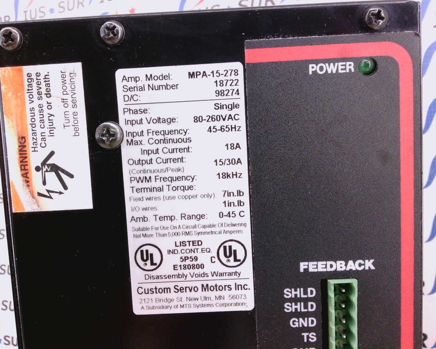 USSP Parker MPA-15-278 Servo Motor AC Power 80-260 VAC 45-65 Hz