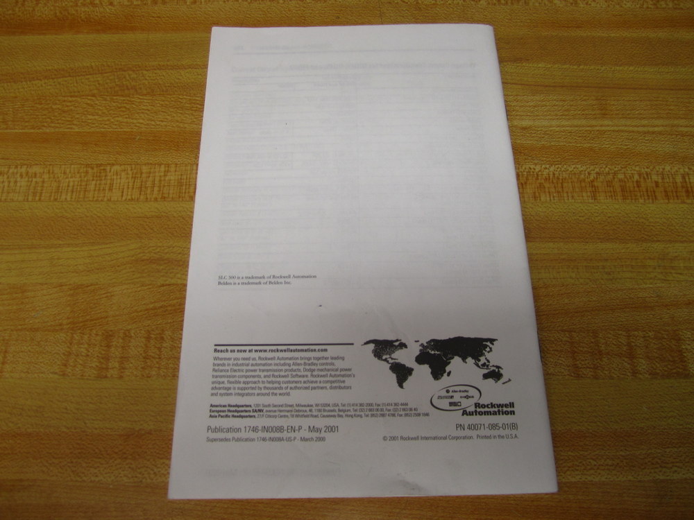 Allen Bradley 40071-085-01 SLC 500 Installation Instructions 40071-085-01(B)