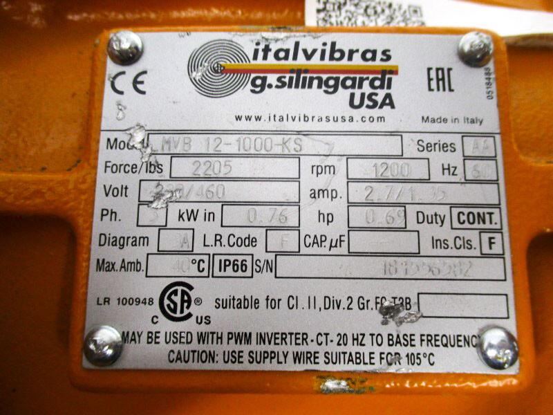 ITALVIBRAS MVB12-1000-KS SER. AA 230/460V 2.7/1.35A NSNP