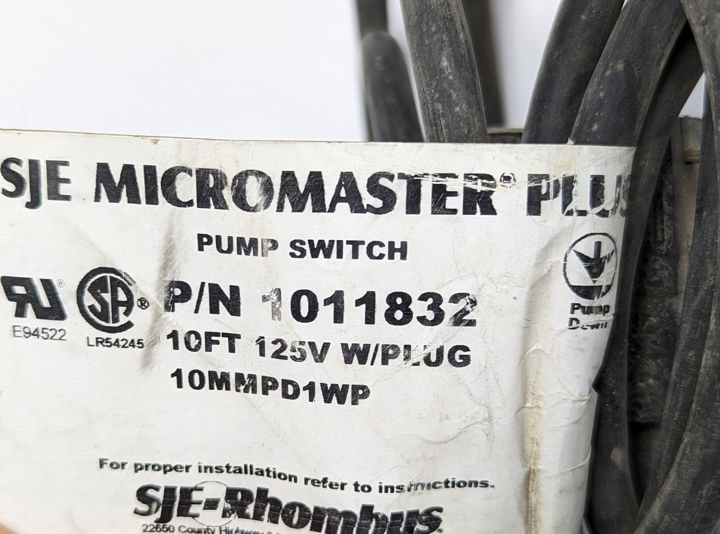 SJE-RHOMBUS 10MMPD1WP MICROMASTER PUMP FLOAT SWITCH *NEW* 1011832