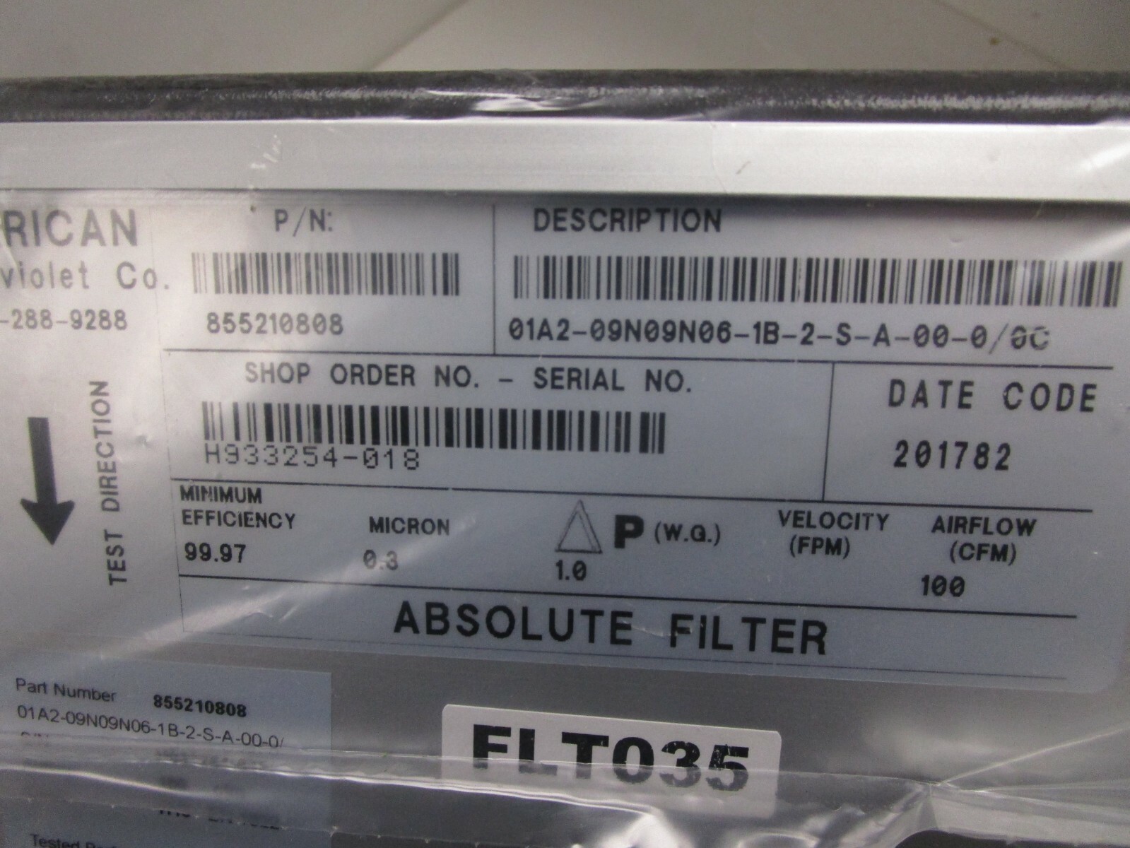NEW AMERICAN ULTRAVIOLET 855210808 FILTER 10″x10″x5-7/8″ 01A209N09N061B2SA0000C