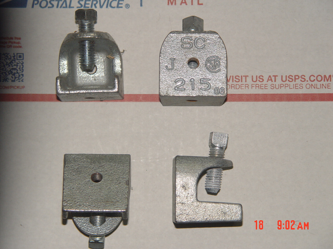4 NOS STEEL CITY SC-215/502 TYPE J BEAM CLAMP 3/8″-16 Holes 1/2″-13 drive bolt