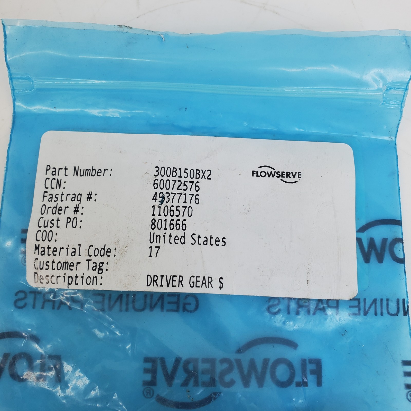 Flowserve 60072576 Driver Gear 300B150BX2 Material 17 Spur Gear