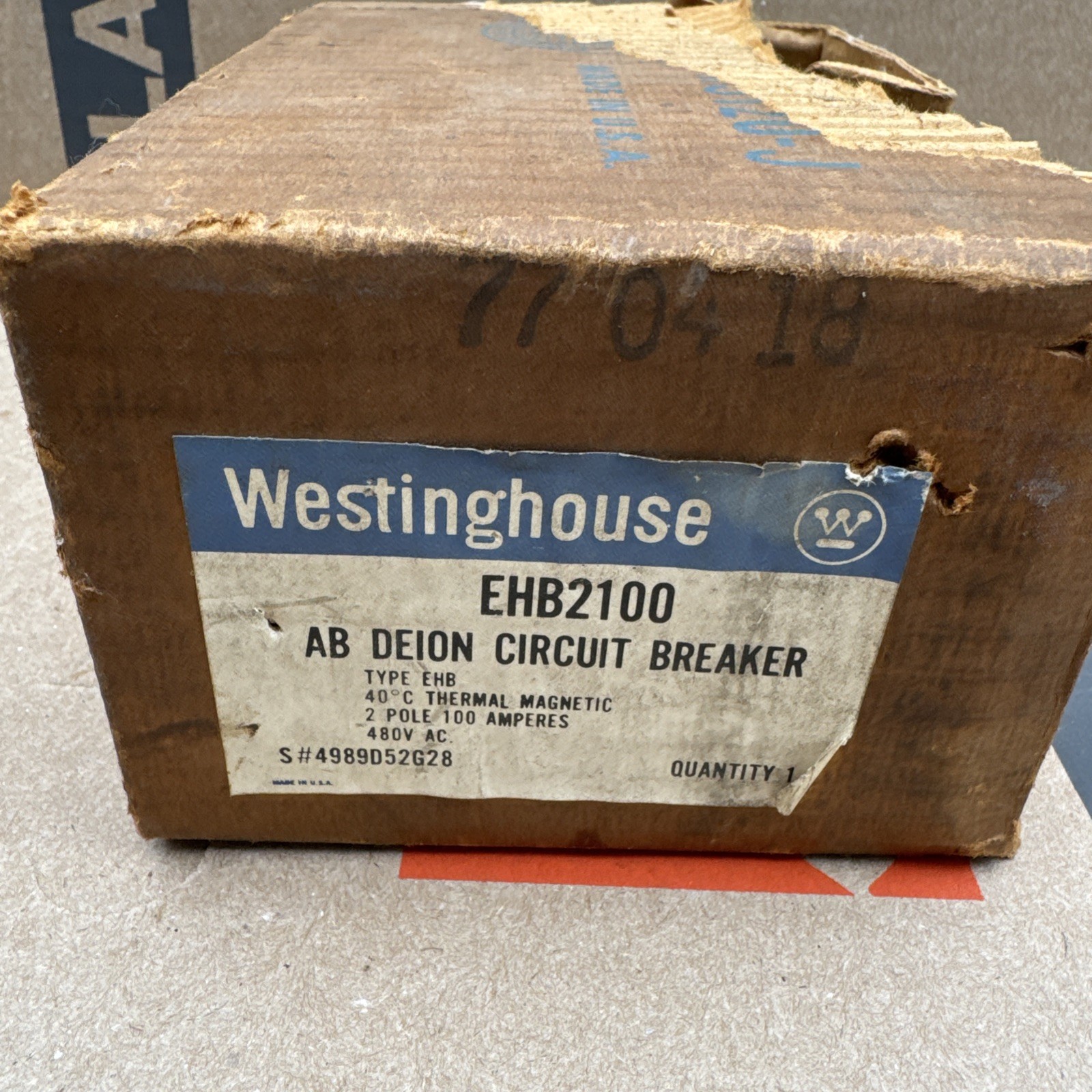 Westinghouse EHB2100 AB Deion Circuit Breaker 2 Pole 100 Amp 480V AC Electrical