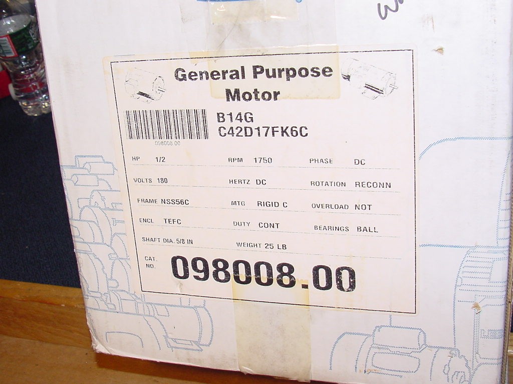 Leeson 098008.00, Permanent Magnet DC SCR Motor, 1/2 HP, 1750RPM, 180VDC, New