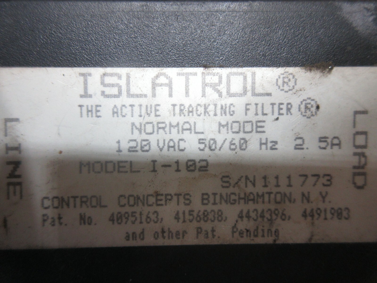 ISLATROL TRACKING FILTER MODEL I-102 120VAC 50/60HZ 4095163 LR-58750 I-102