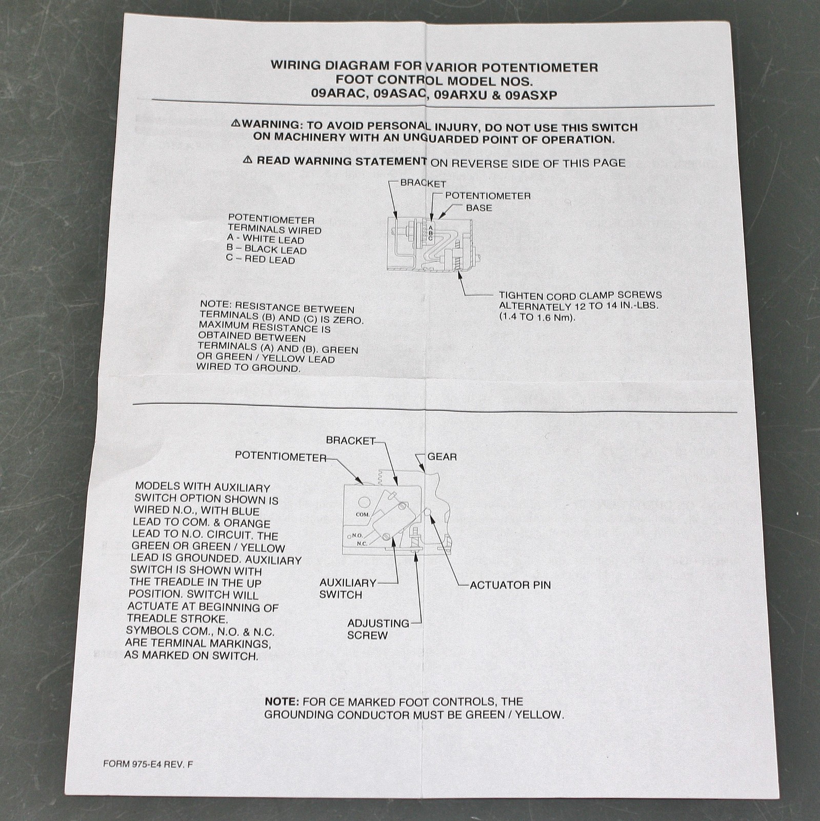Linemaster Varior Foot Switch SP-975-79, 10A @ 125-250V AC Potentiometer Control