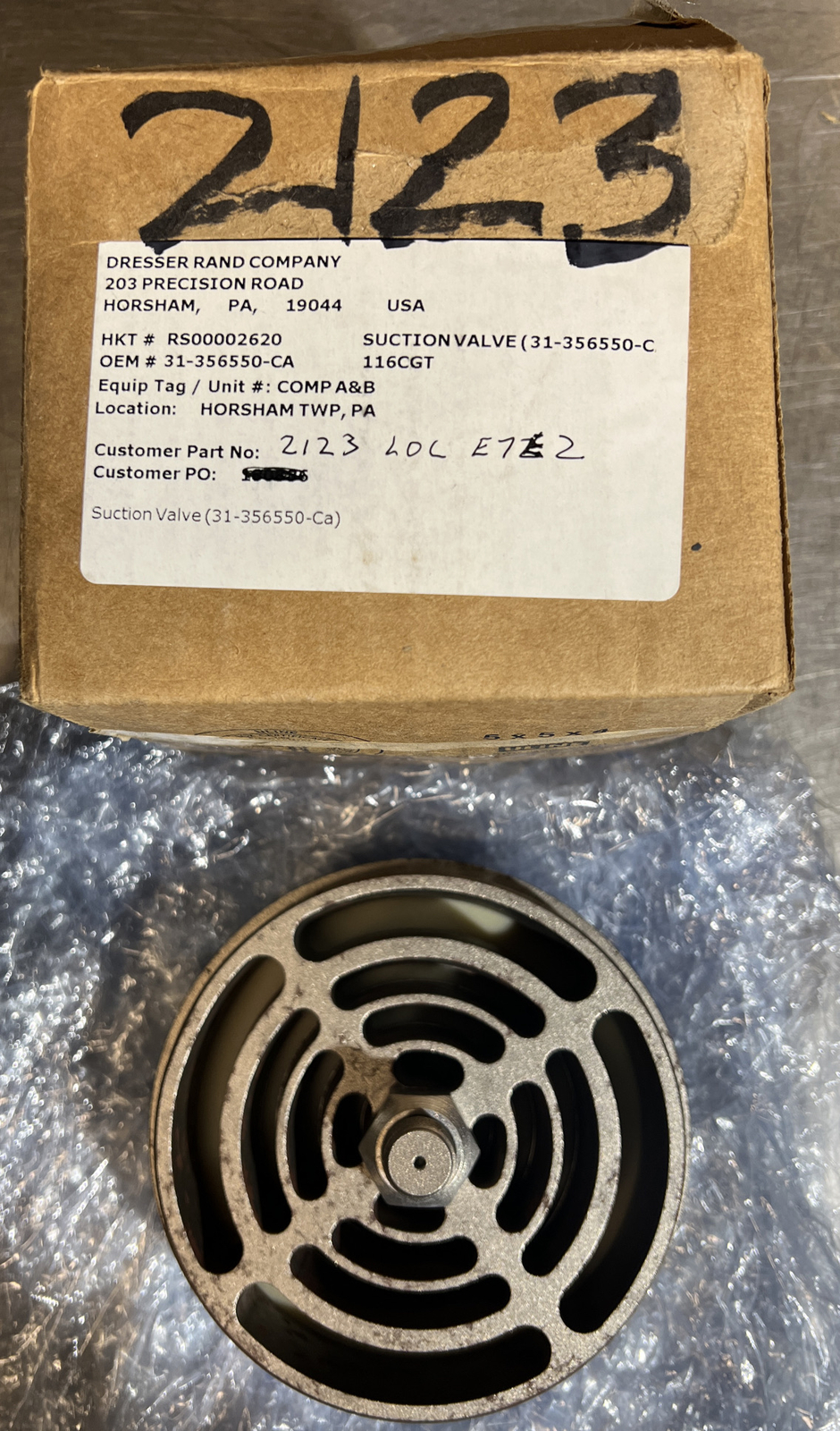 NOS Surplus 31-356550-Ca Dresser RAND/ Hoerbiger Suction VALVE