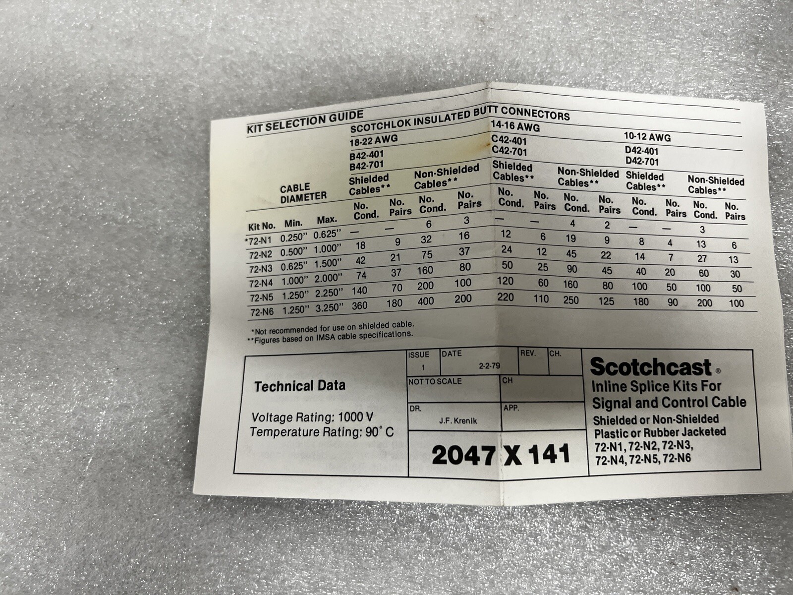 3M 72-N4 Scotchcast Signal & Control Cable Inline Splice Kit
