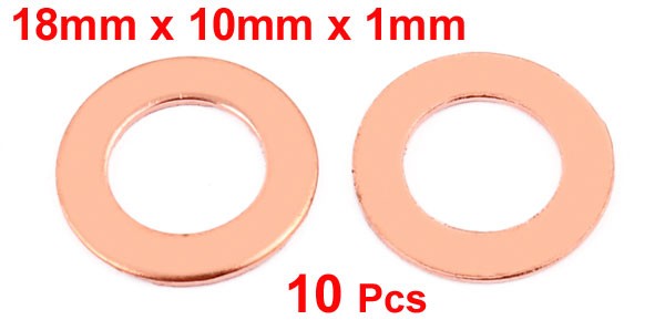 10 pcs 18mmx10mmx1mm Flat Ring Copper Crush Washer Sealing Gasket Fastener