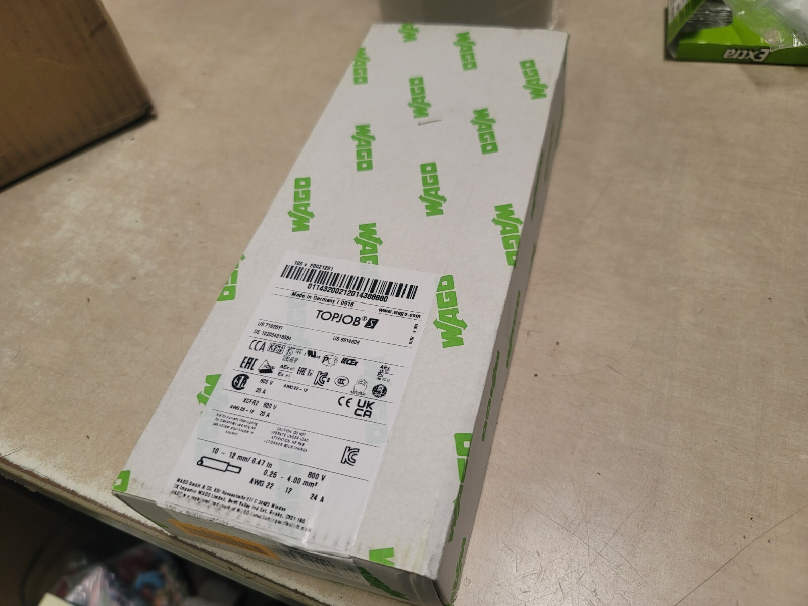 BOX OF 100 2002-1201, Wago, 2 Conductor Rl Mtd Term Blk-Tj NOB