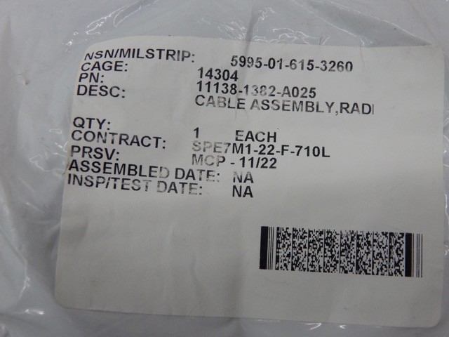 Harris 11138-1382-A025, 5995016153260, Cable Assembly (10387632)