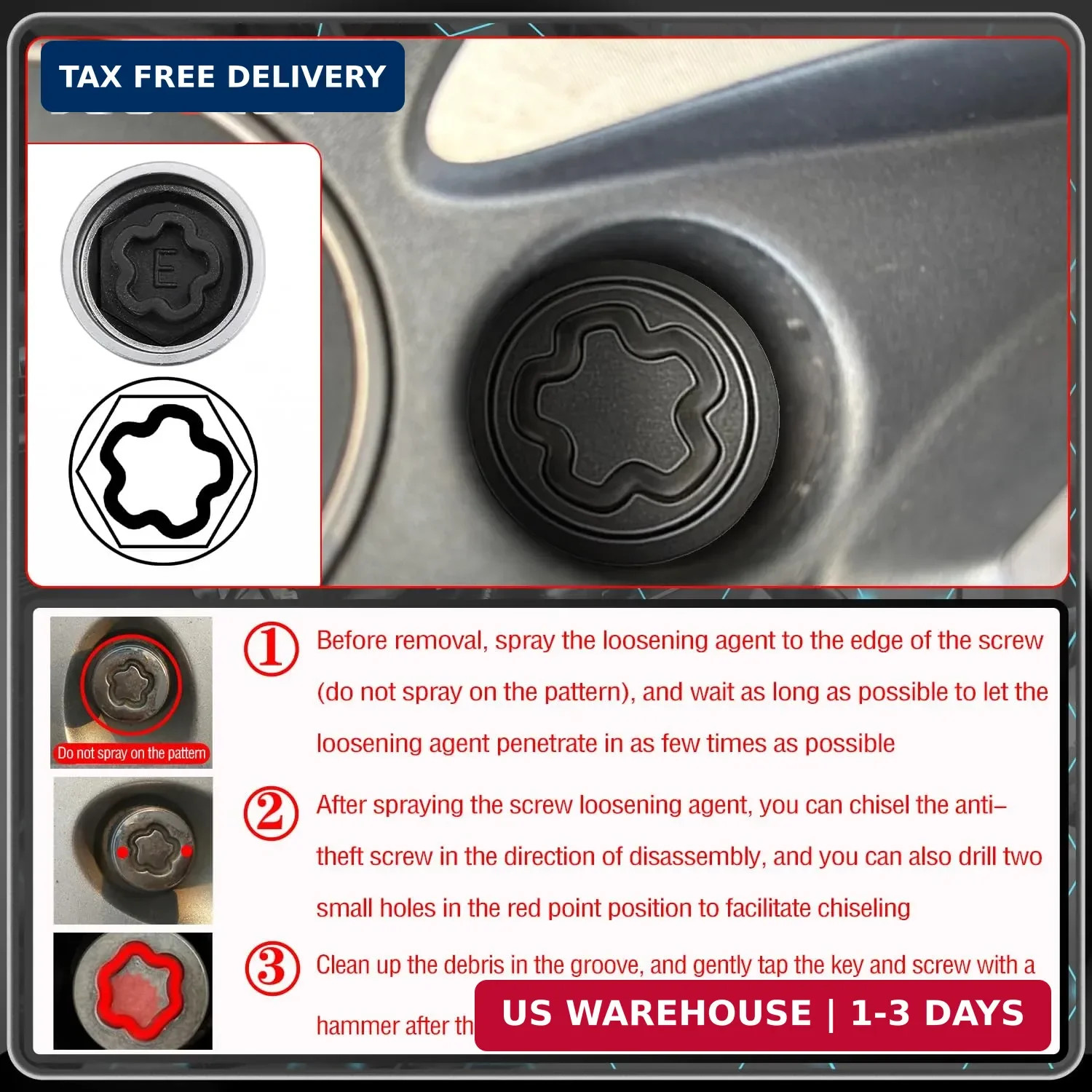 E Wheel Locking Nut Key Compatible with Audi Series, (Socket OD 27mm – ID 25mm),