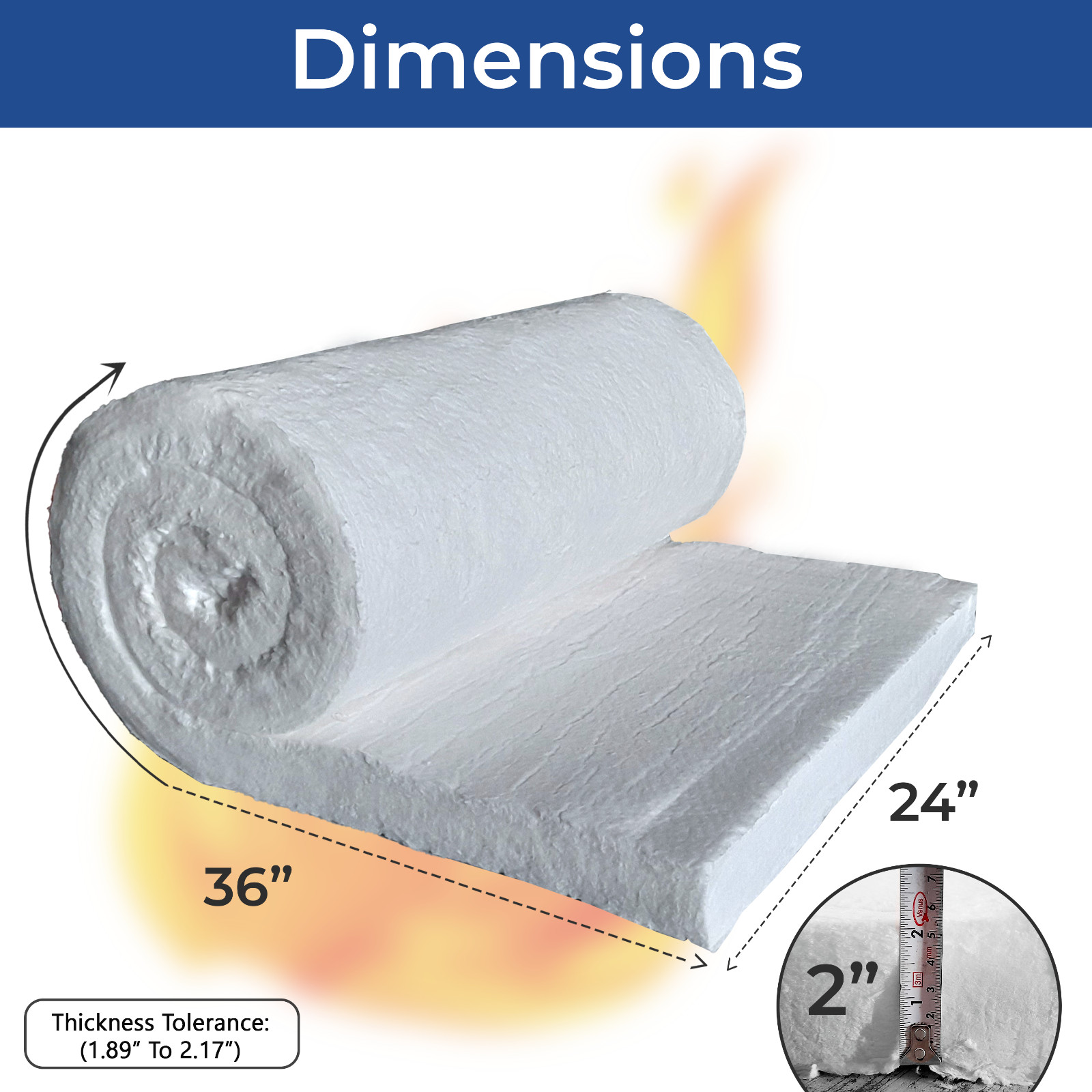 2″ Ceramic Fiber Insulation Blanket 2400F 8# High Temp Insulation 24″ x 36″