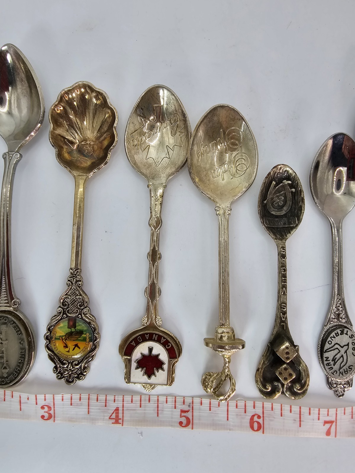Lot of 18 Souvenir Mini Spoons-States, Places, Countries-Silver Plated, Brass