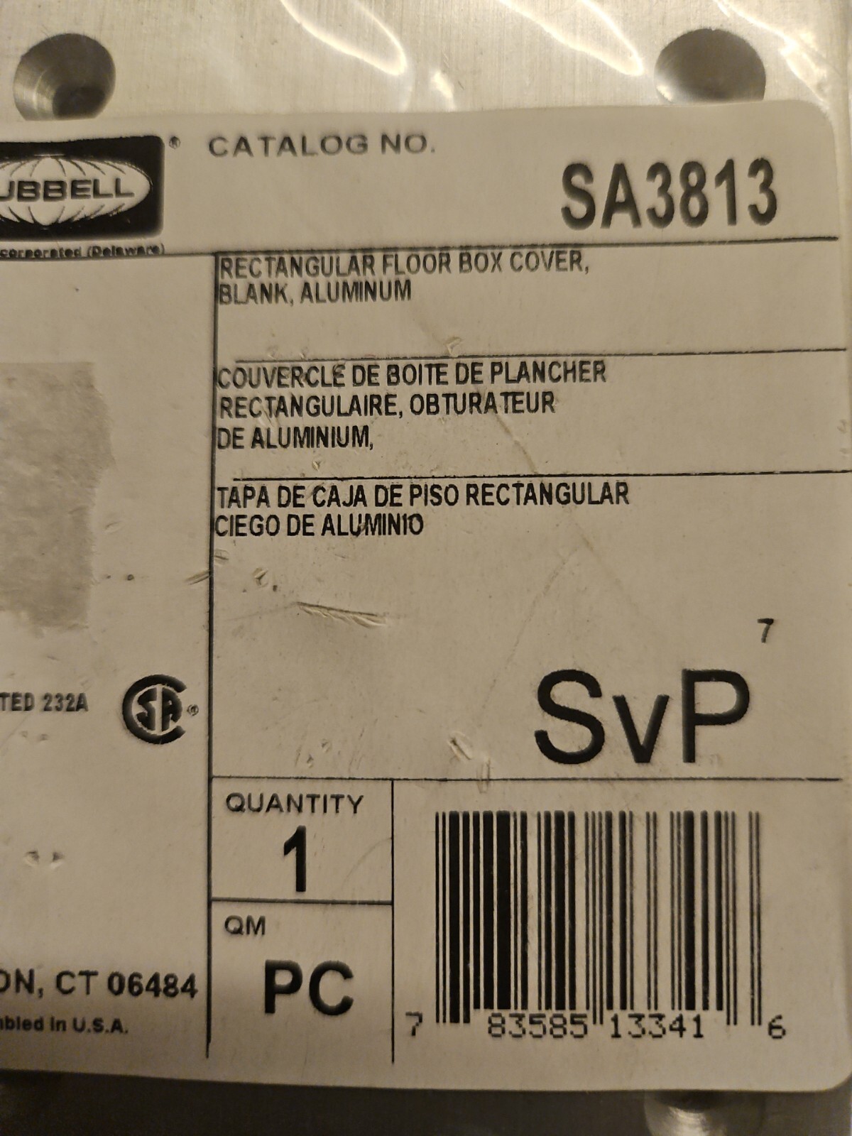 NEW HUBBELL SA3813 RECT BLANK ALU