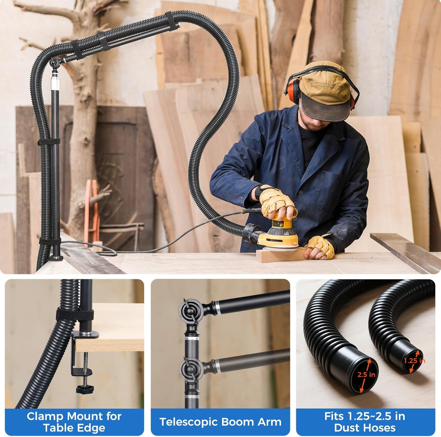Dust Collection Boom Arm for CNC Router – Adjustable Clamp Mount Hose Holder