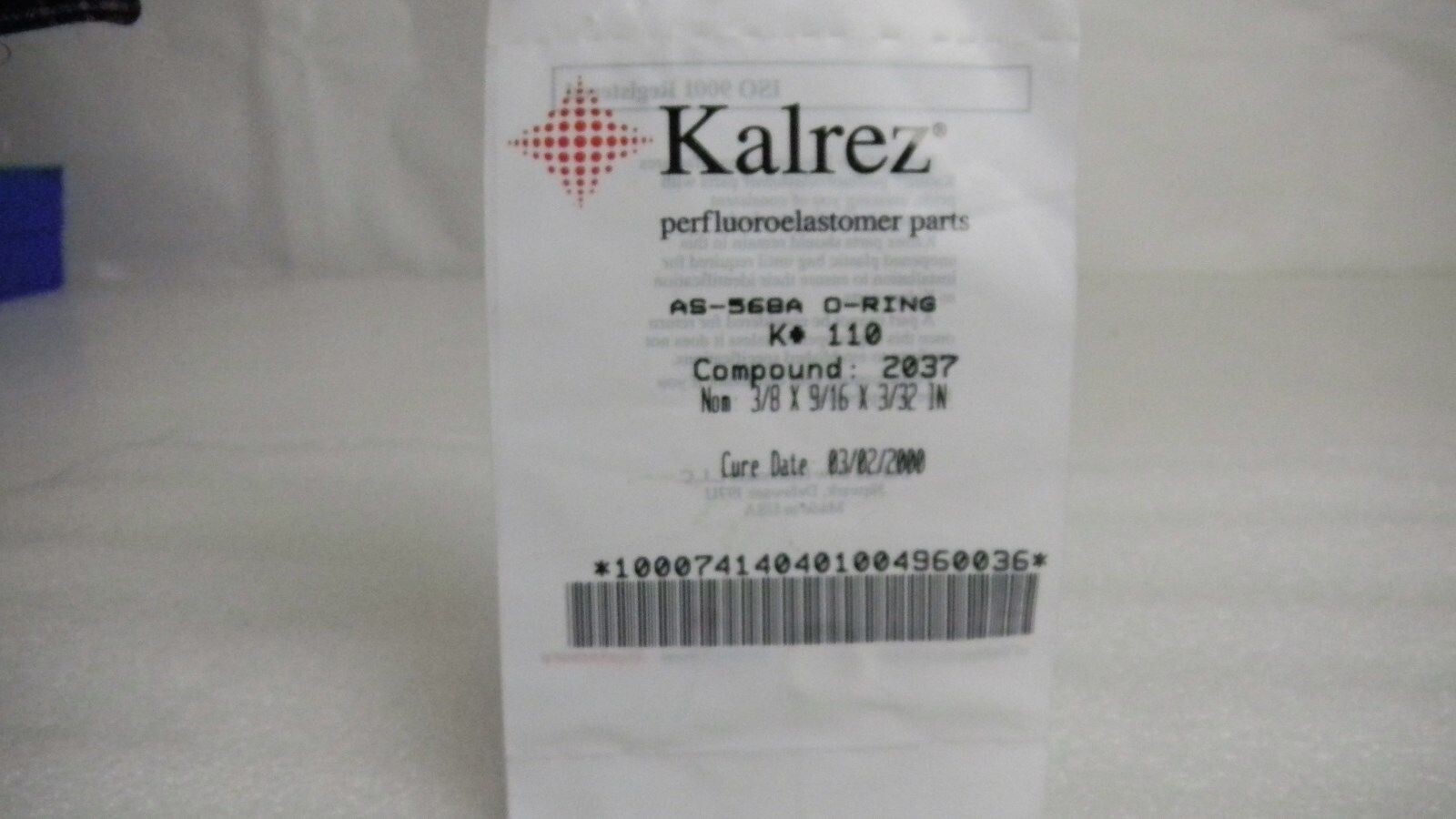 Kalrez, White O-Ring, AS-568A, K#110, Compound-2037, 3/8 x 9/16 x 3/32 in, NIP
