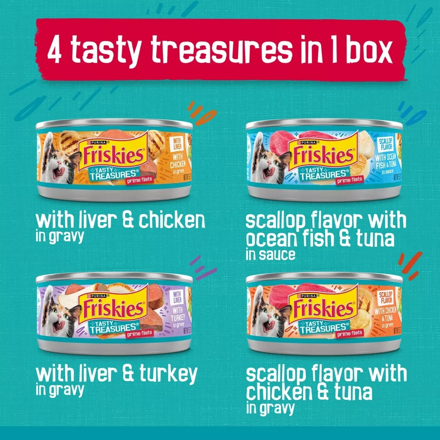 Friskies® Tasty Treasures Adult Cat Wet Food – Variety Pack, 96 CT, 528 OZ