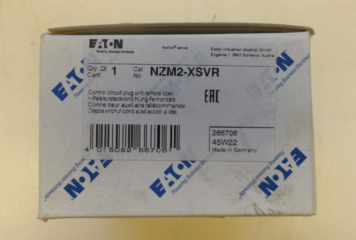 EATON CORPORATION P/N: NZM2-XSVR CONTROL CIRCUIT PLUG FOR REMOTE OPERATOR