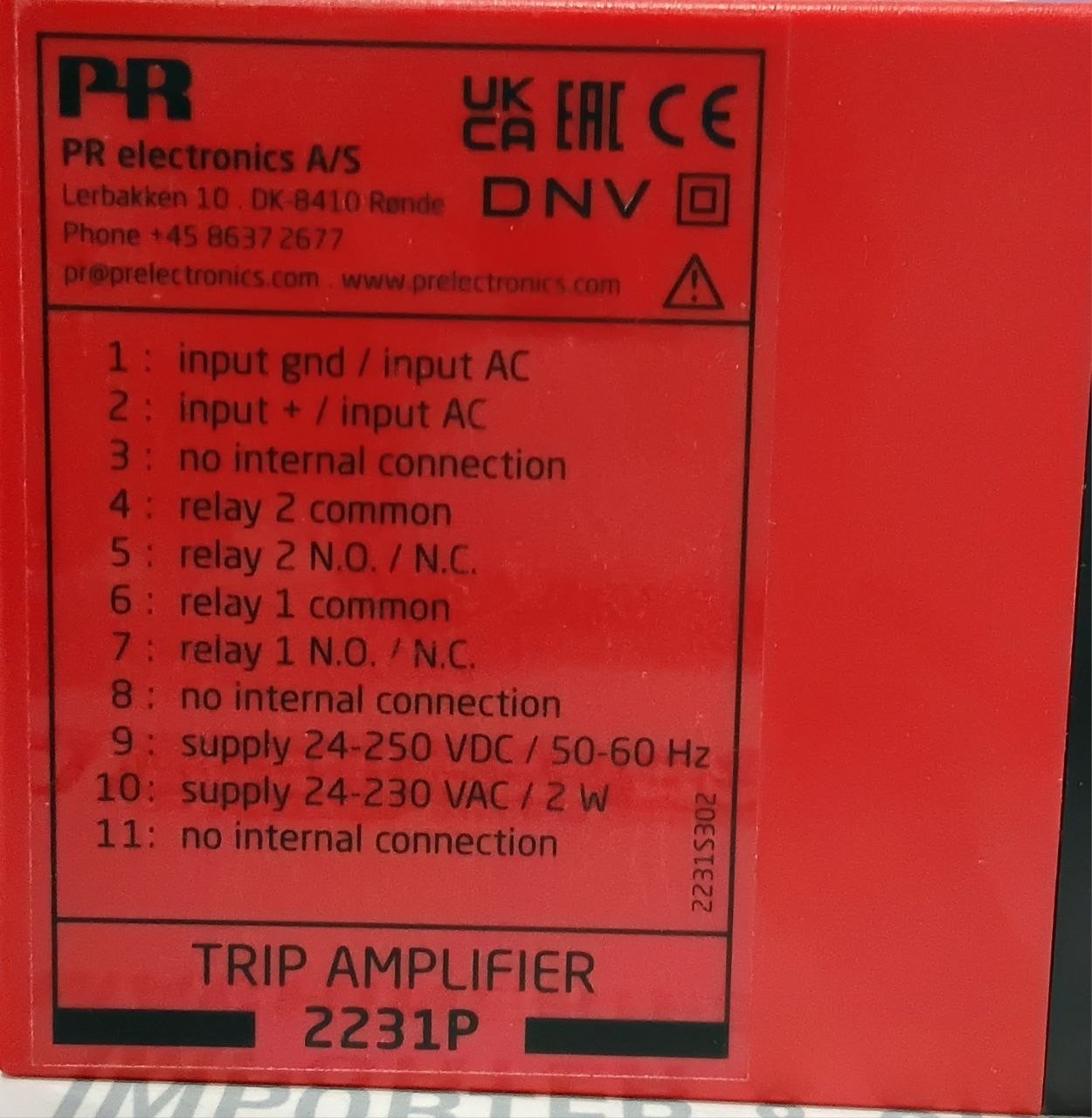 PR Electronics 2231 Trip Amplifier 2231P 24-230VAC 24-250VDC 2W 50/60HZ