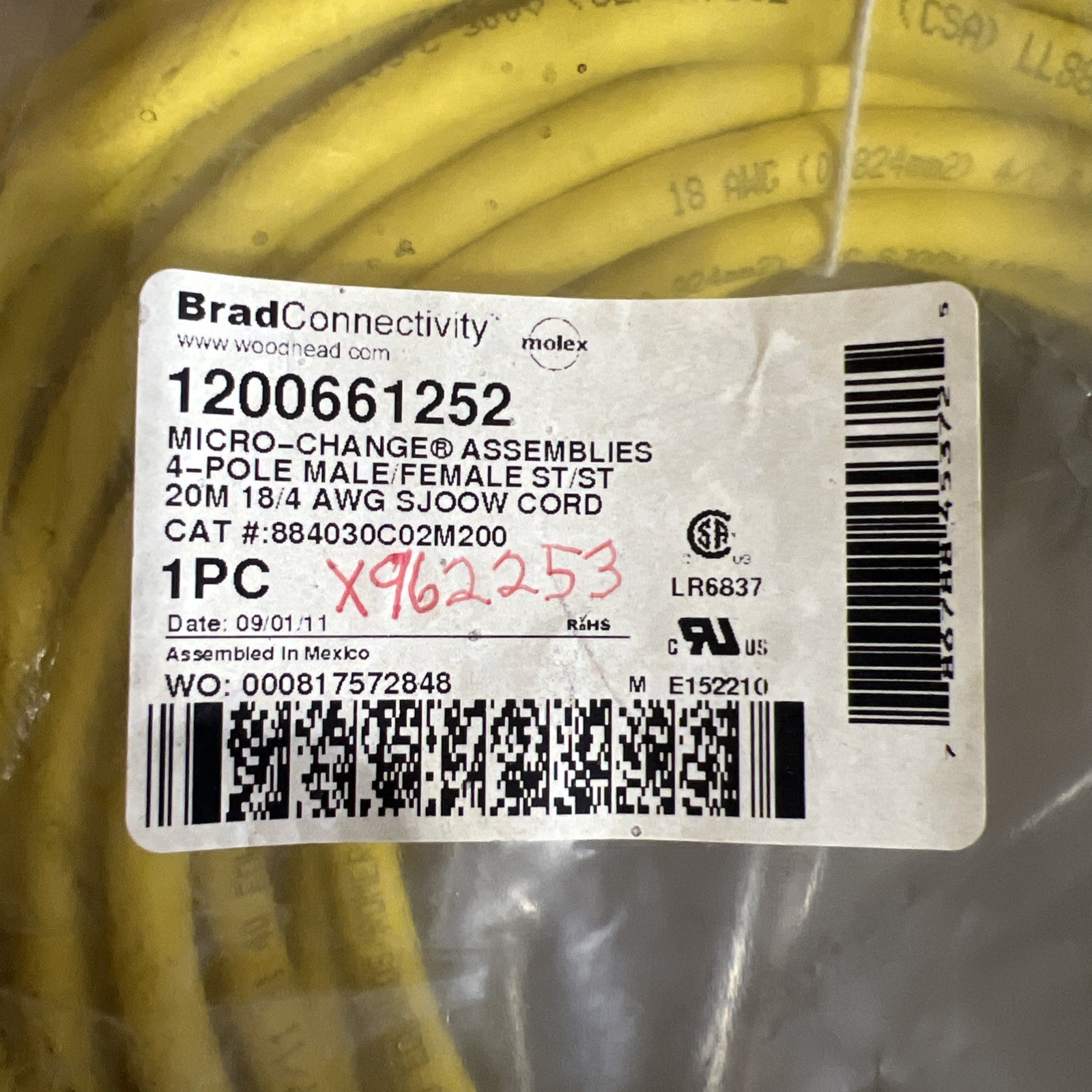Brad Connectivity Woodhead 884030C02M200 1200661252 4P Male/Female Cordset