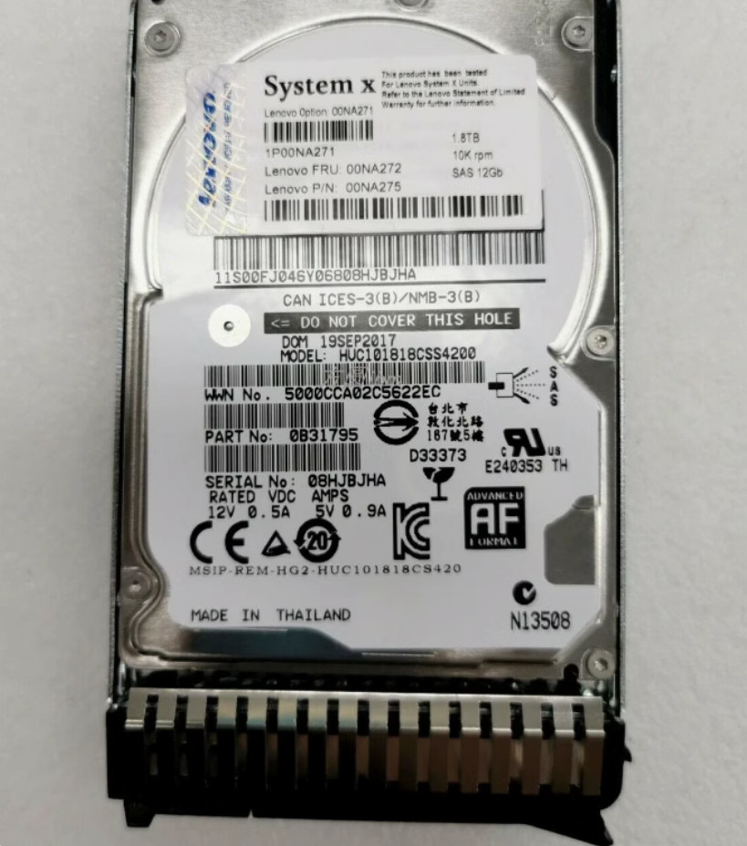 New Lenovo IBM 1.8TB 10K 12GBps SAS 2.5″ G3HS 512e HDD 00NA272 00NA275 00NA271