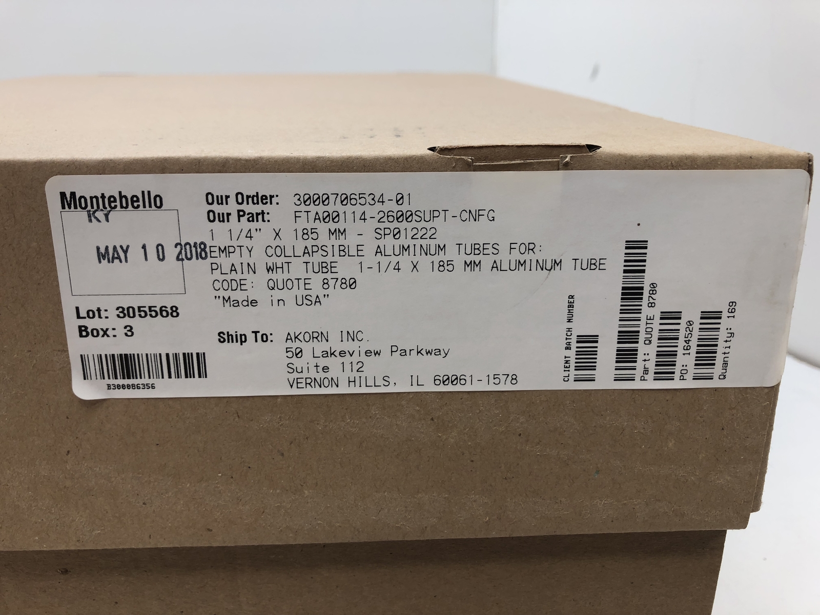 (QTY 169) MONTEBELLO FTA0014-2600SUPT-CNFG COLLAPSIBLE ALUMINUM TUBES