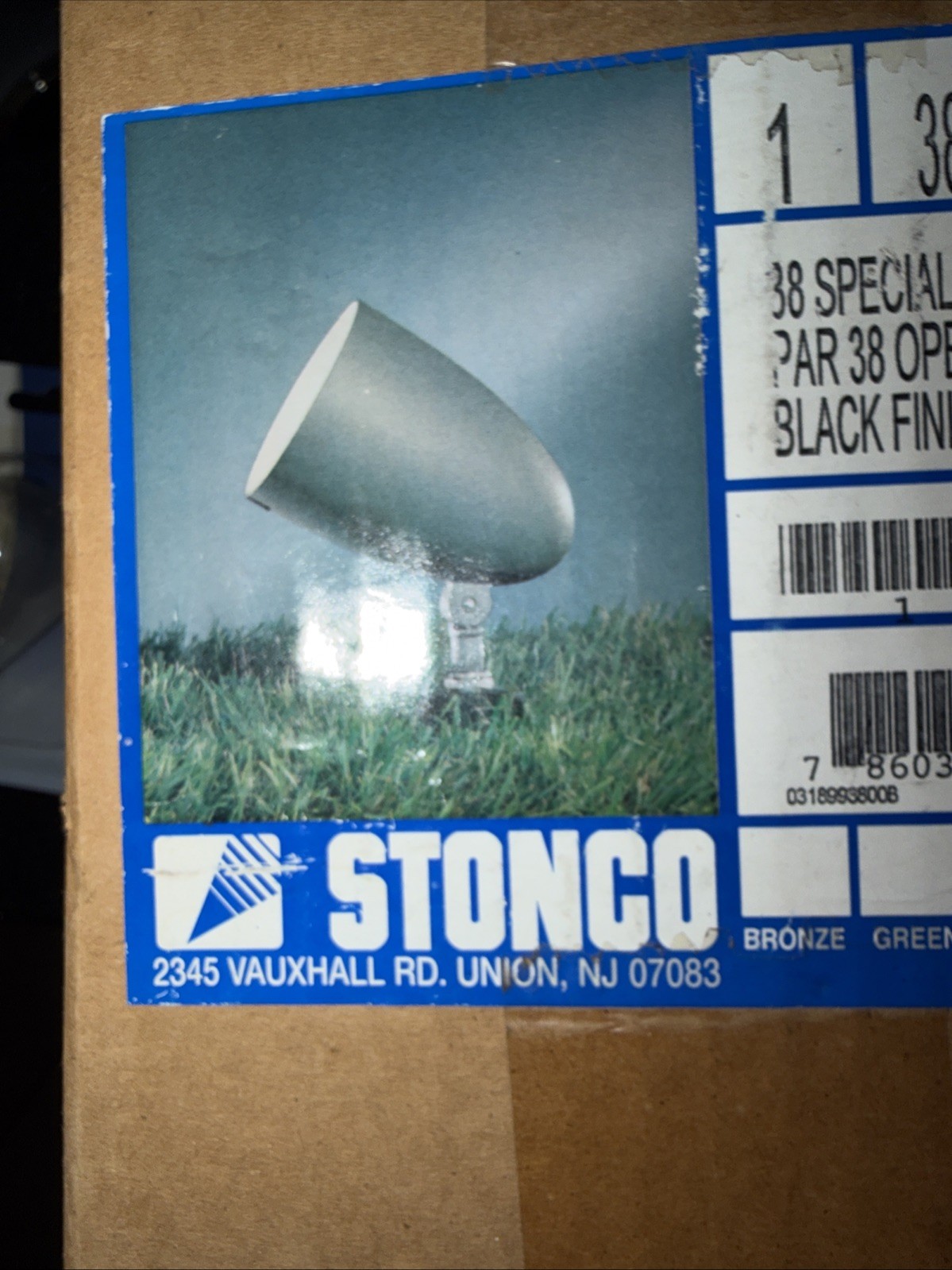 STONCO 3800B 120V 120 Volt Black Finish Par 38 Open Bullet Spotlight