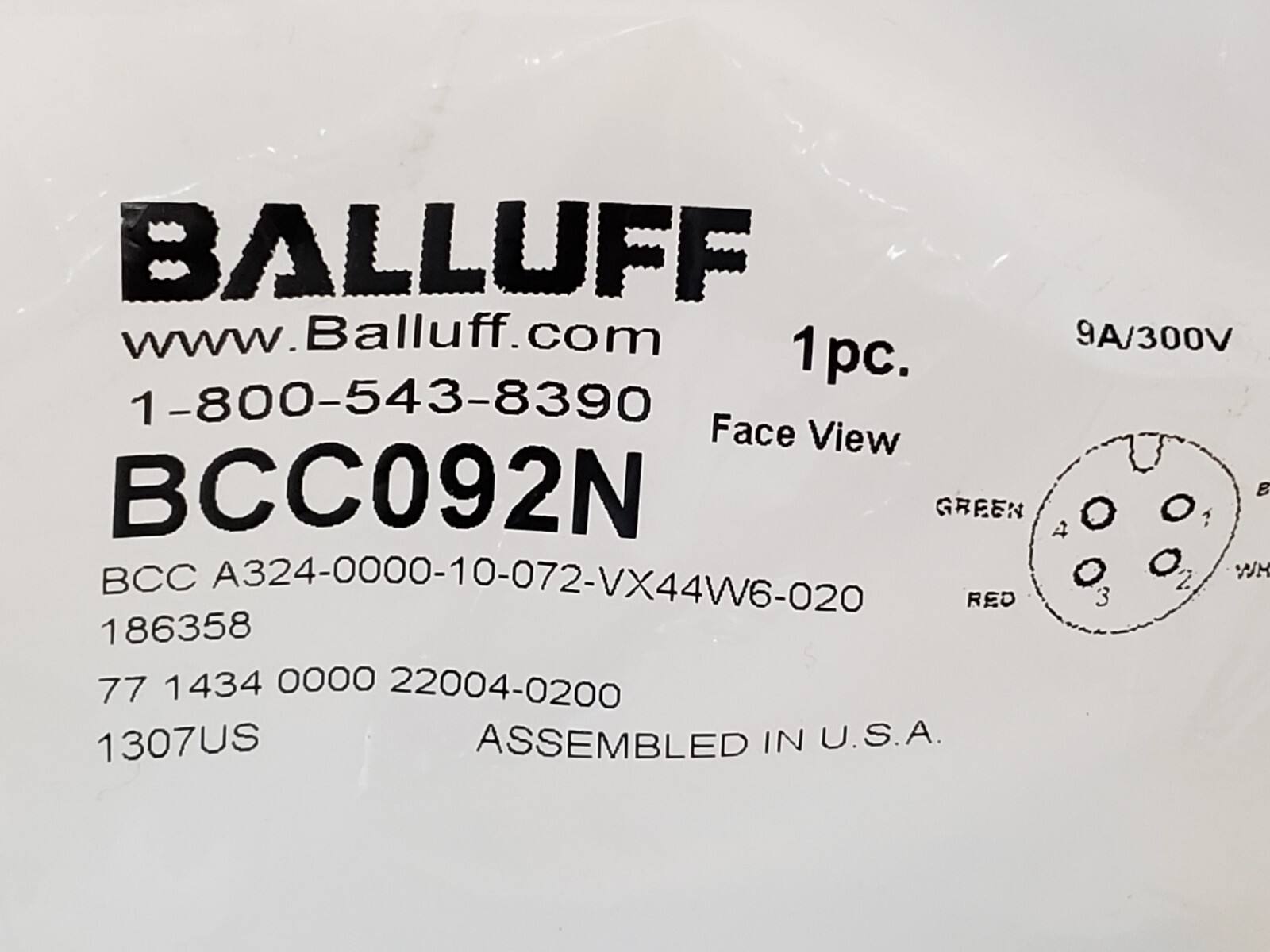 BALLUFF BCC A324-0000-10-072-VX44W6-020-186358 CORDSET (BCC092N) NIB