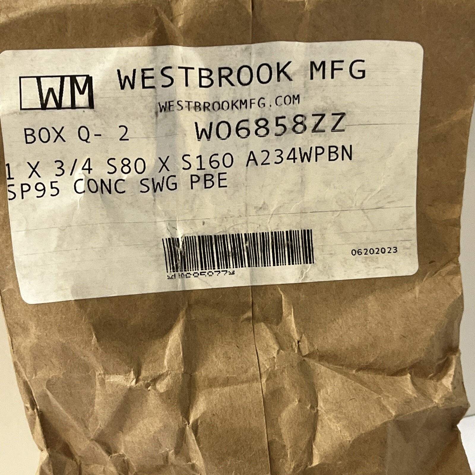 LOT OF 2 WESTBROOK W06858ZZ 1X3/4 S80 X A244WPBN SP95 CONC SWG PBE