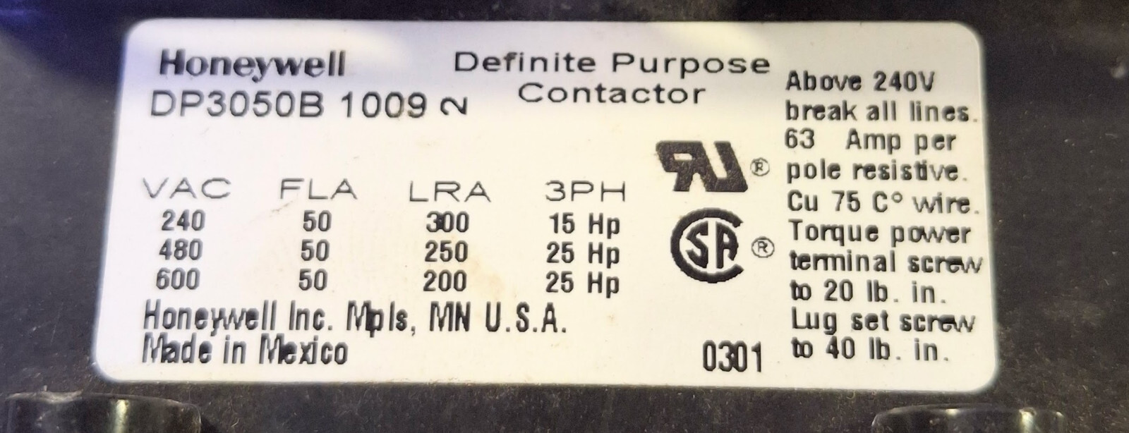 1 NEW HONEYWELL DP3050B 1009 CONTACTOR NNB ***MAKE OFFER***