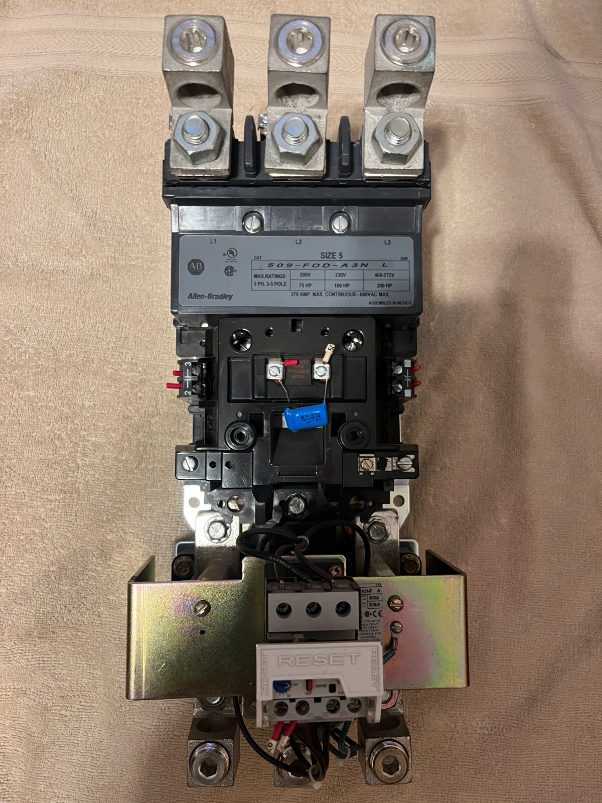 Allen Bradley 509-FOD Size 5 Nema Starter 3PH 509-FOD-A3N, SER L, 270Amp, 600VAC