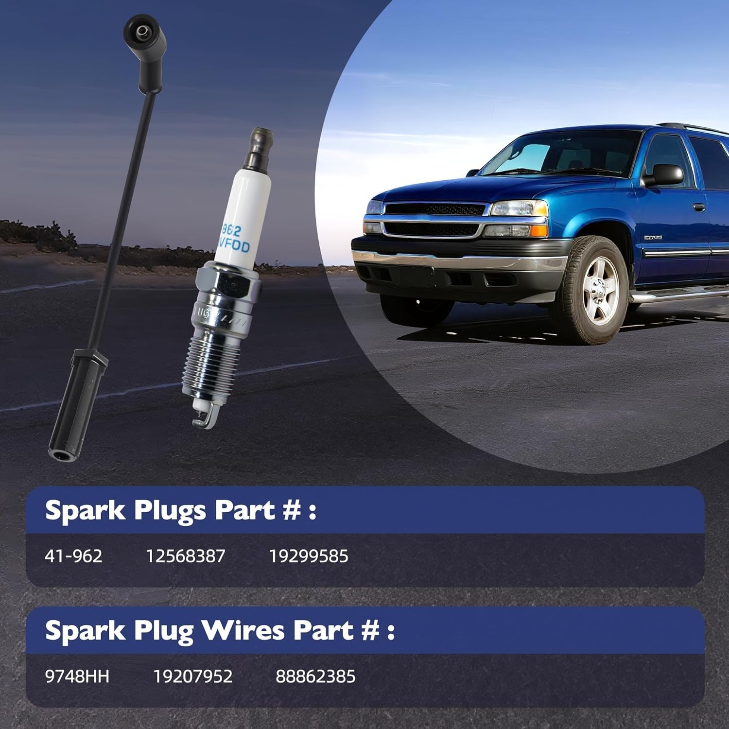 8pcs Tune Up Kit 9748HH 41-962 Spark Plugs & Wires for Chevy GMC V8 4.8 5.3 6.0
