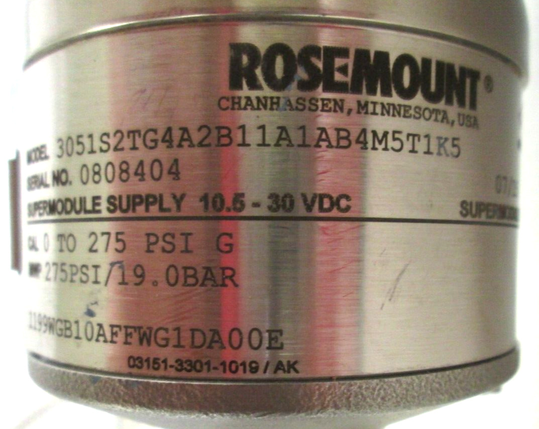 ROSEMOUNT TRANSMITTER, 3051S2TG4A2B11A1AB4M5T1K5, W/ 2″ 150 316 SST FLANGES, WS