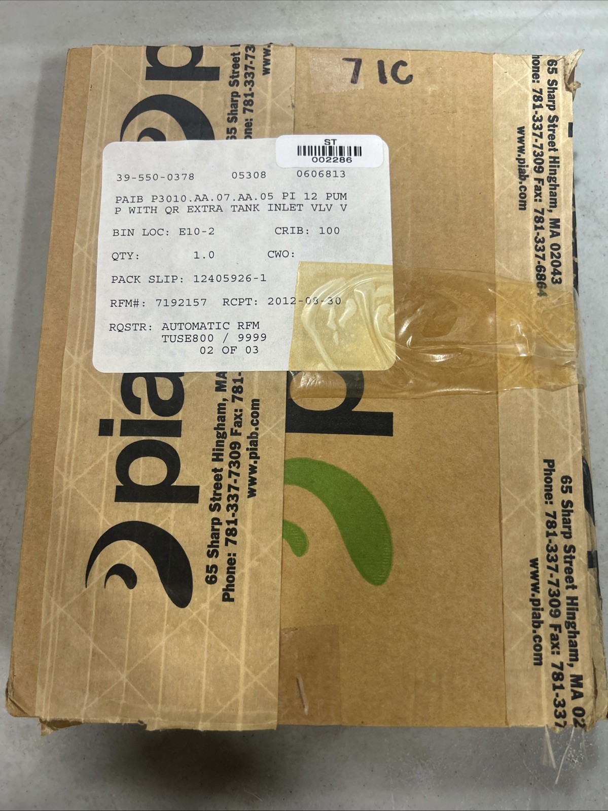 PAIB P3010 .AA. 07. AA. 05 PI 12 PUMP WITH QR EXTRA TANK INLET VALVE