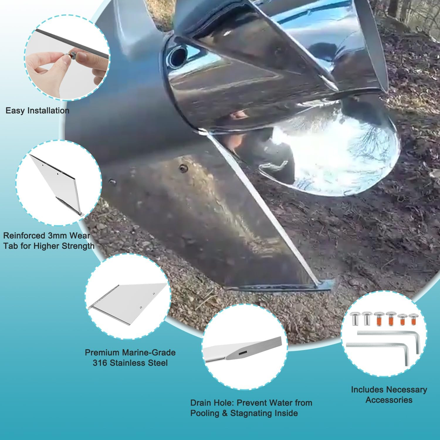 27051 Skeg Guard Skeg Protector Stainless Steel Kit Fits for Mercury Mercruiser