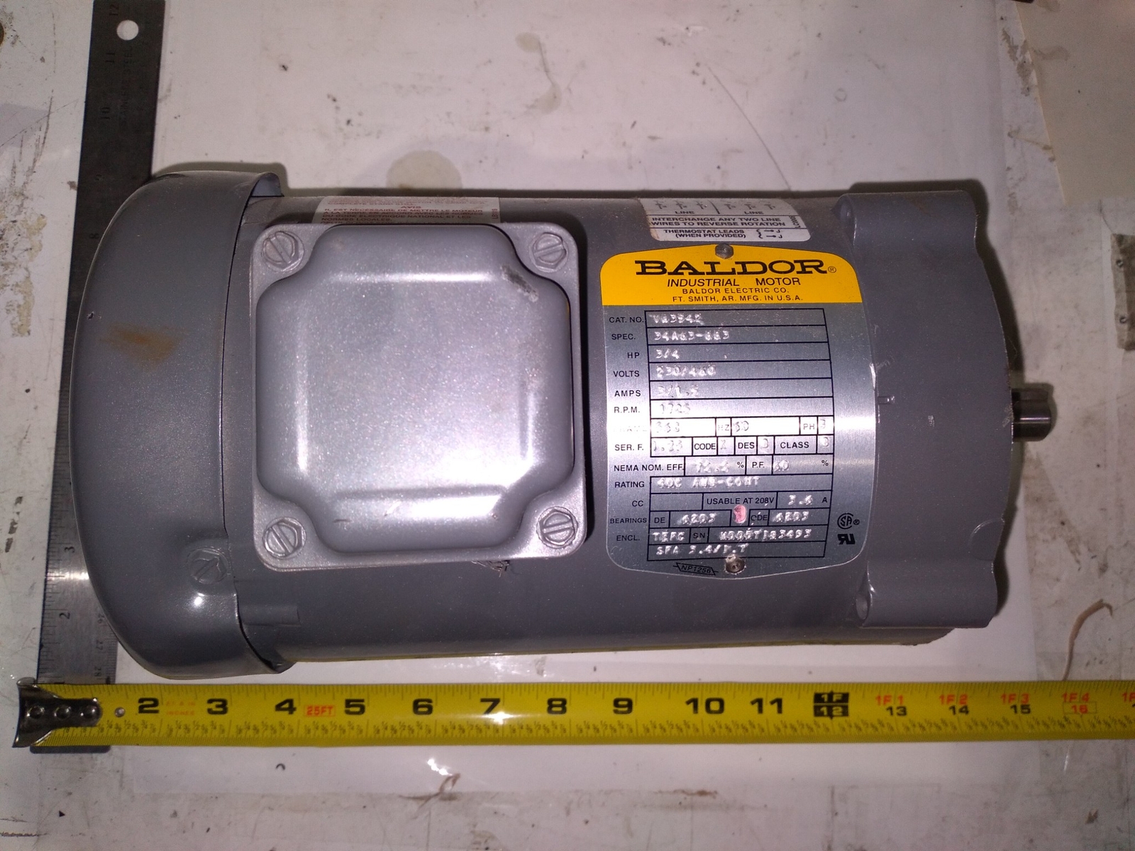 BALDOR VA3542 3/4HP 230/460V 3/1.5AMPS 60HZ 3PH 1725RPM 34A63-883