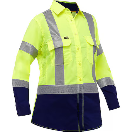 Bisley 313W6491h-Yn/3X Women’s Hi-Vis Long Sleeve Button Front Shirt, 3, R,