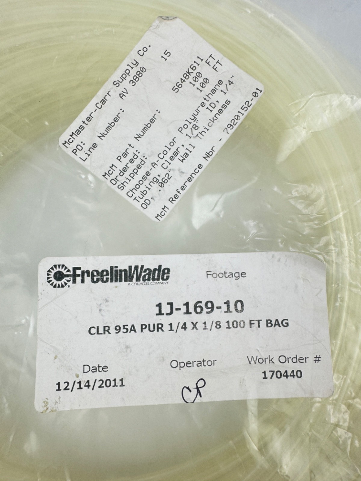 Freelin Wade 1J-169-10 100′ Clear 95A PUR 1/4 x 1/8 100 FT Bag