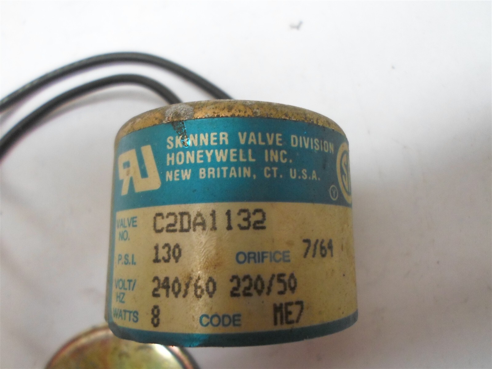 Used: Honeywell coil C2DA1132, 130 PSI, 7/64″ orifice, 240V/60hz, 220V/50hz, 8W