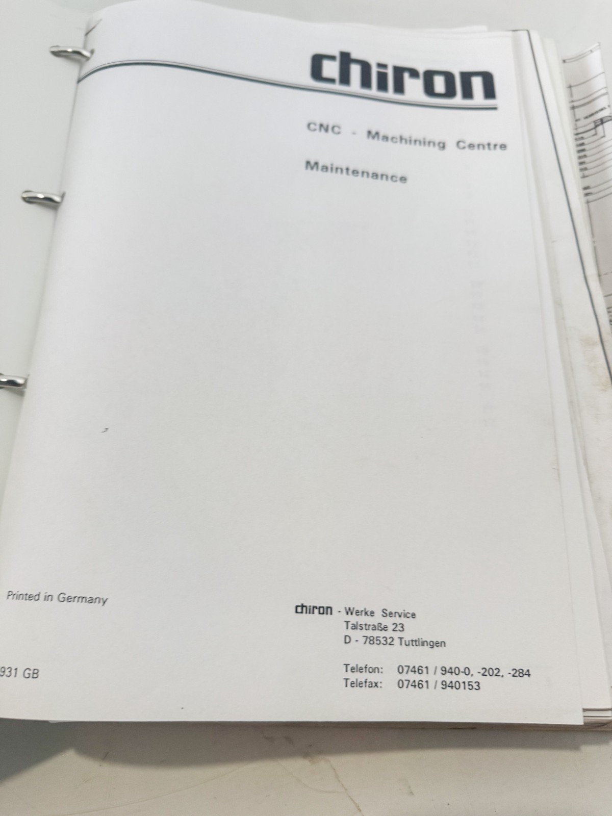 CHIRON FZ12-WM NO. 485-23 INSTRUCTION MANUAL CNC (EL25)