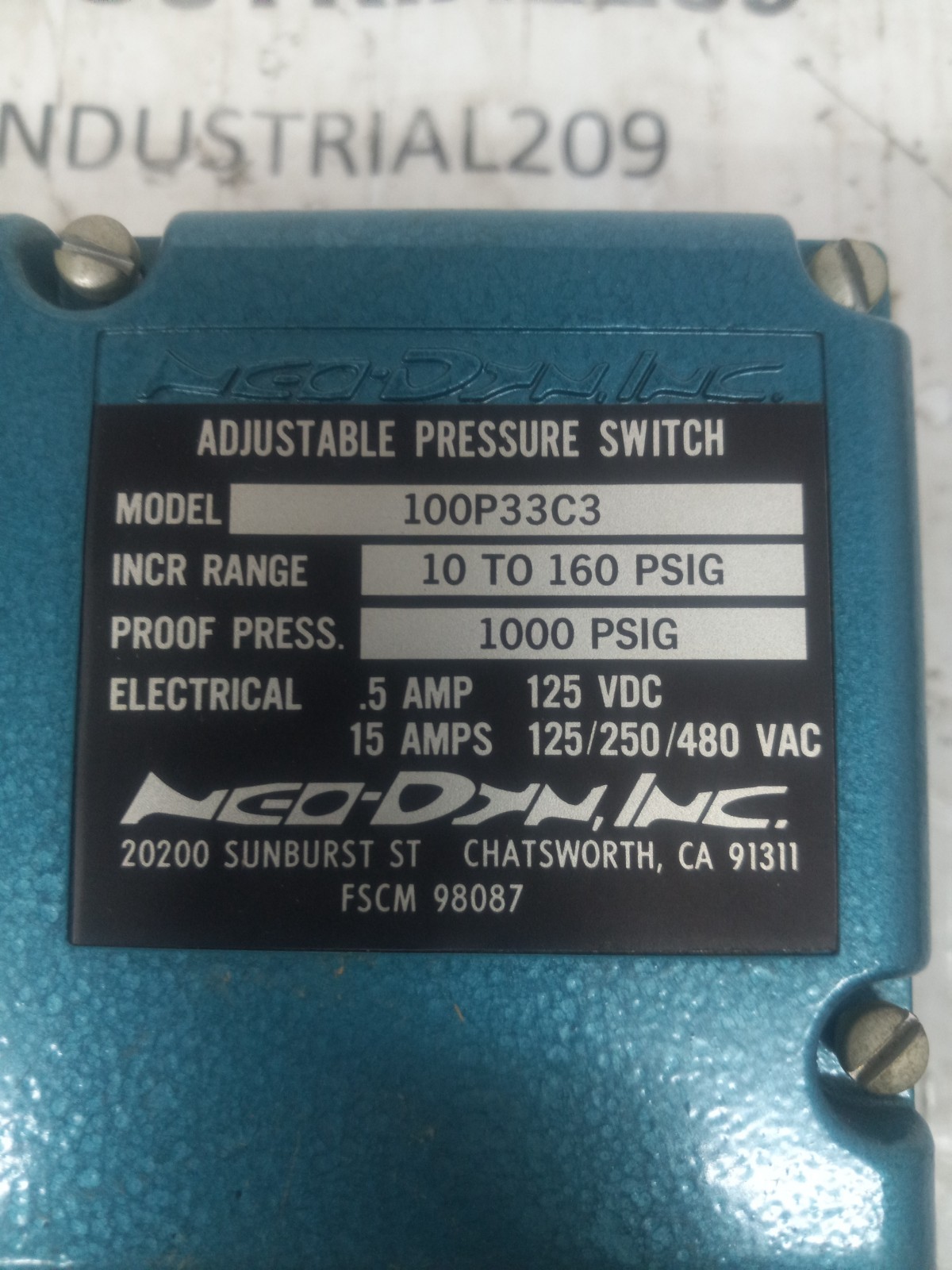 NEO-DYN ADJUSTABLE PRESSURE SWITCH 100P33C3