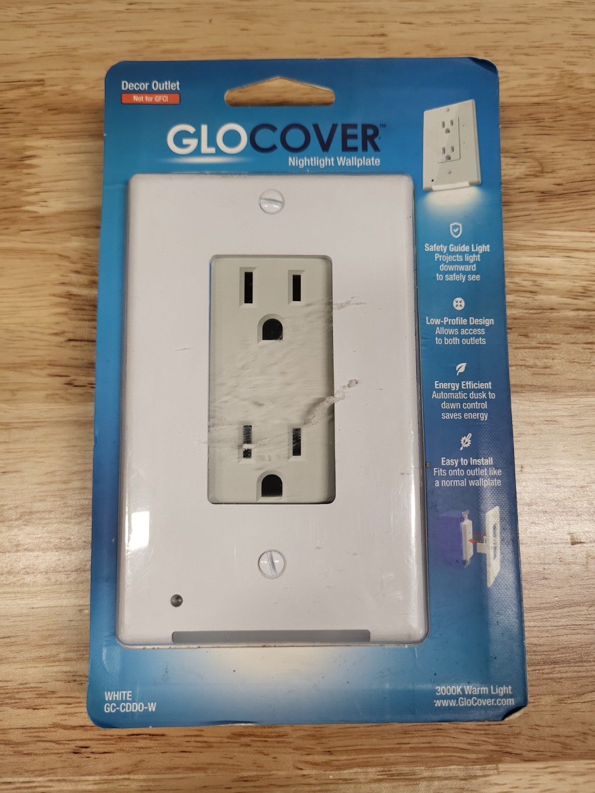 GloCover Deco Outlet Motion Activated Wall Plate Night Light Plastic White 1gang