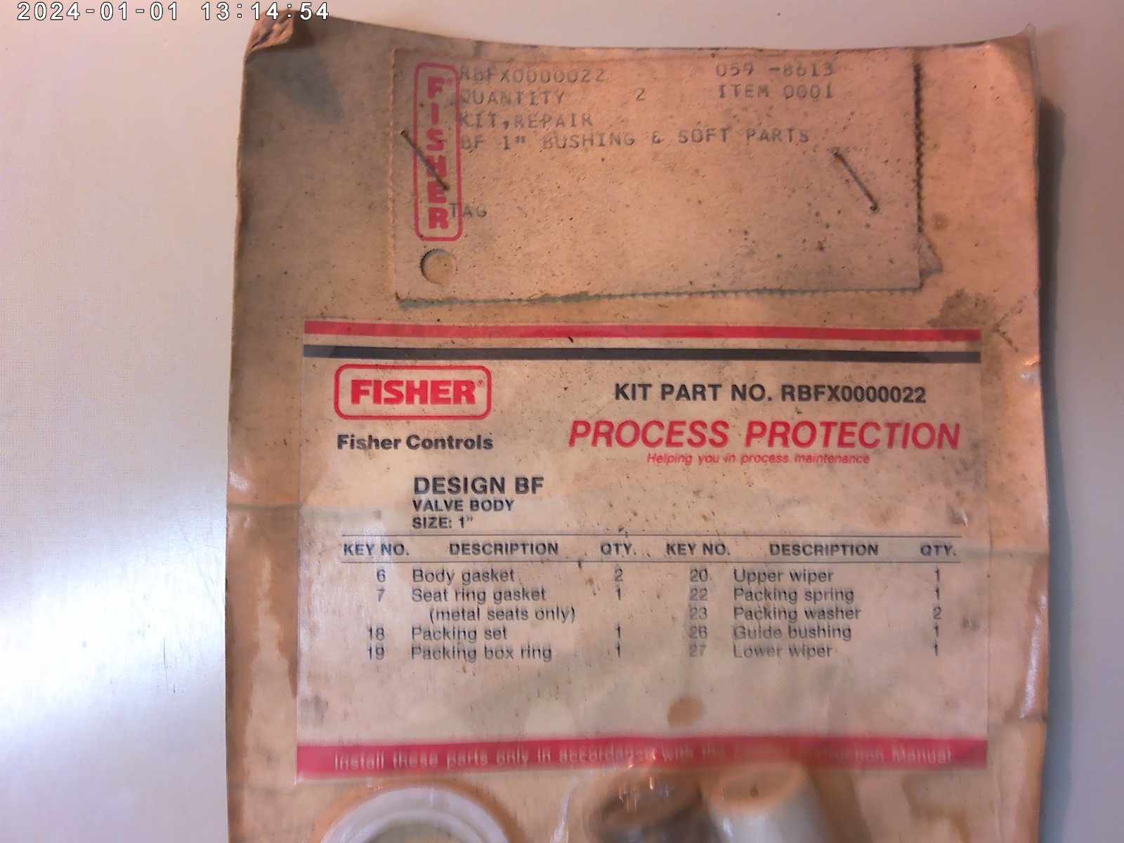 FISHER CONTROLS a 10 pc KIT REPAIR NO. RBFX0000022 1″ VALVE & gaskets ring wiper